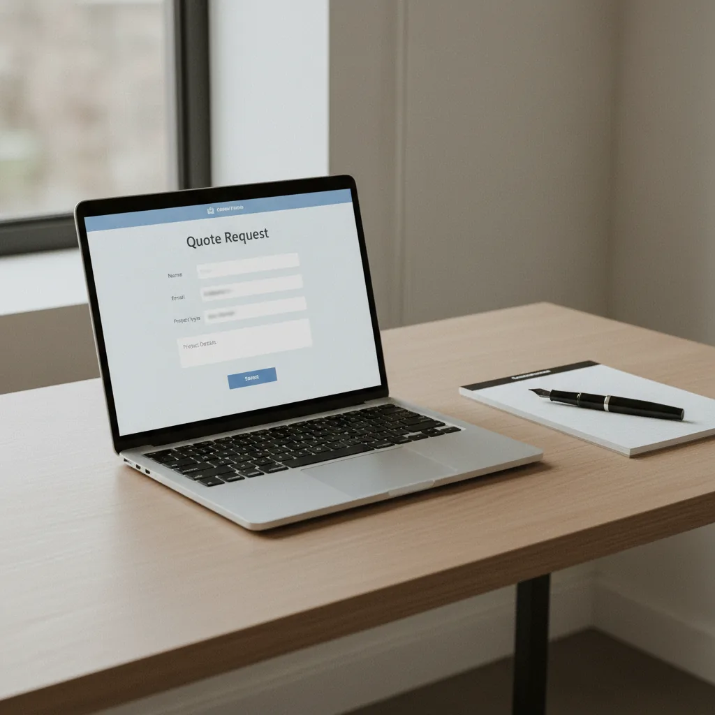 Exemple de formulaire de devis en ligne pour artisan avec les champs essentiels : type de travaux, superficie, délai, téléphone