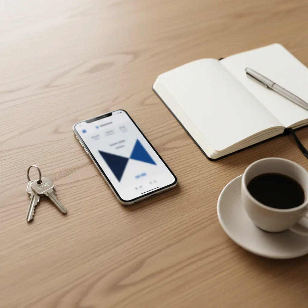 Bureau d'artisan avec smartphone affichant un site vitrine rapide et professionnel