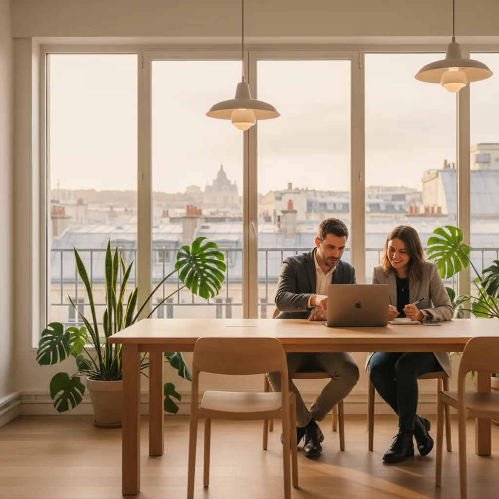L'équipe WebTensor collaborant dans un bureau parisien lumineux avec vue sur les toits