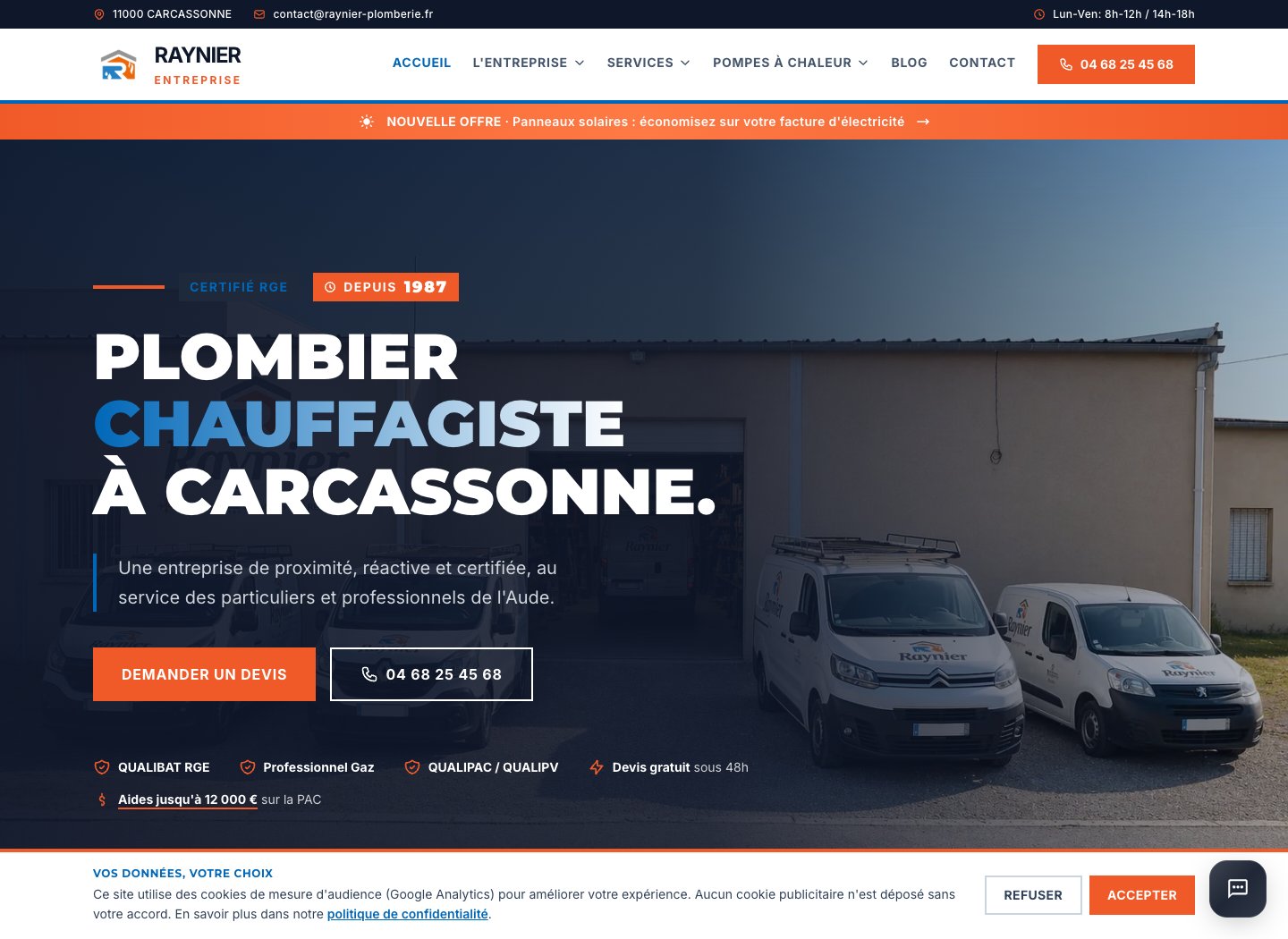 Capture du site Raynier Plomberie à Carcassonne