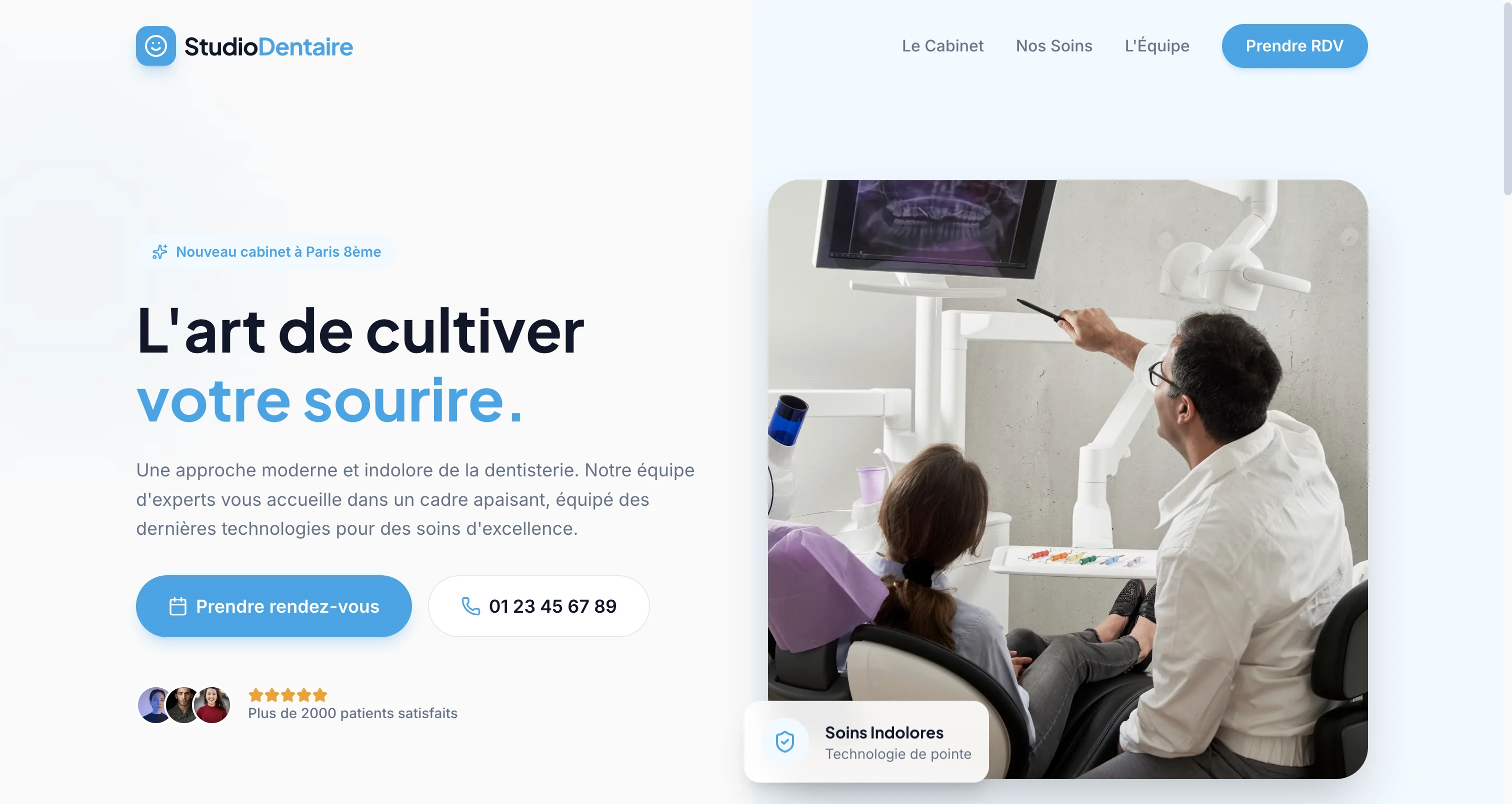 Maquette de site internet pour dentiste avec prise de rendez-vous.