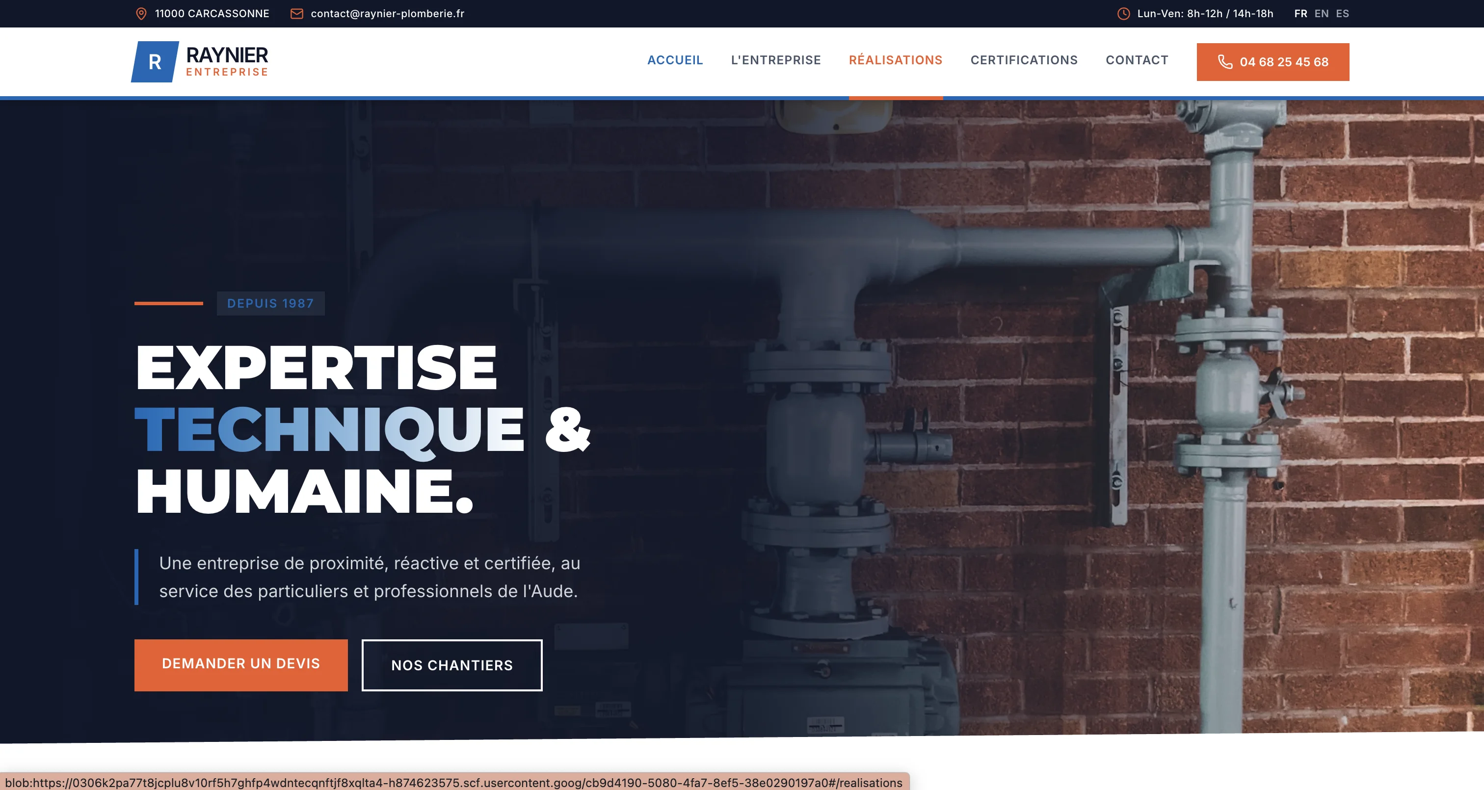 Site vitrine pour plombier présentant les dépannages et devis.